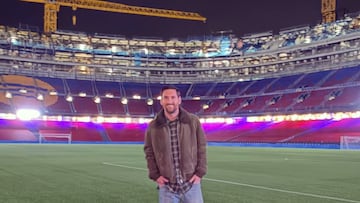 Fotografía de Lionel Messi en el interior del estadio Camp Nou.