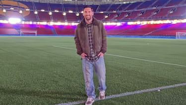 Fotografía de Lionel Messi en el interior del estadio Camp Nou.
