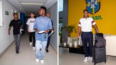 Rodrygo, Vinicius y Endrick, a su llegada a la concentración de Brasil.