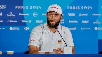 Jon Rahm, durante la rueda d eprensa en París 2024.
