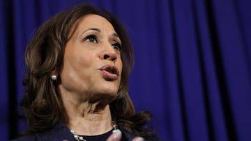 Democratic presidential nominee U.S. Vice President Kamala Harris speaks during a press conference, at the Greater Emmanuel Institutional Church of God in Christ in Detroit, Michigan, U.S., November 3, 2024. REUTERS/Leah Millis