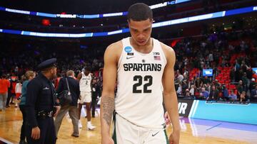 DETROIT, MI - MARCH 18: Miles Bridges #22 of the Michigan State Spartans reacts after being defeated by the Syracuse Orange 55-53 in the second round of the 2018 NCAA Men&#039;s Basketball Tournament at Little Caesars Arena on March 18, 2018 in Detroit, Michigan.   Gregory Shamus/Getty Images/AFP
 == FOR NEWSPAPERS, INTERNET, TELCOS &amp; TELEVISION USE ONLY ==