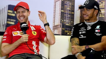 Sebastian Vettel y Lewis Hamilton en australia 2020, gran premio que no se disput&oacute; por el coronavirus.