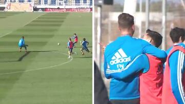 Ramos mima a Brahim tras su primer gol en el entrenamiento