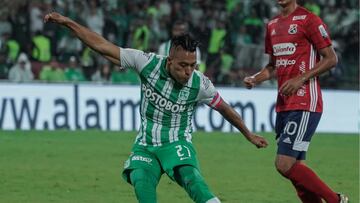 Sebastián Gómez durante un partido con Atlético Nacional en Liga BetPlay.