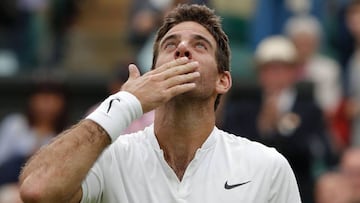 Argentina&#039;s Juan Martin del Potro celebrates beating Switzerland&#039;s Stan Wawrinka during their men&#039;s singles second round match on the fifth day of the 2016 Wimbledon Championships at The All England Lawn Tennis Club in Wimbledon, southwest 