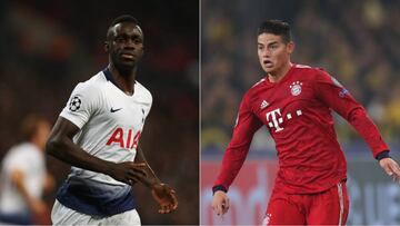 Los colombianos D&aacute;vinson S&aacute;nchez y James Rodr&iacute;guez durante partidos con el Tottenham Hotspur y el Bayern M&uacute;nich respectivamente