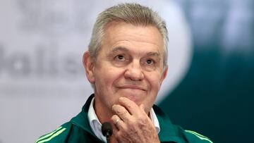 The head coach of the Mexican Football Selection, Javier Aguirre, gestures during a press conference to present the match that the Mexican National Soccer Team will play in against the United States National in Zapopan, Jalisco State, Mexico, on August 19, 2024.�. The Mexico Football team will play against the United States Football team on October 15, 2024, in Guadalajara, Mexico. (Photo by ULISES RUIZ / AFP)