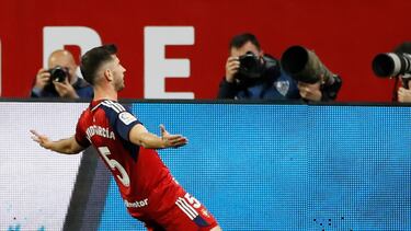 David García celebra un gol.