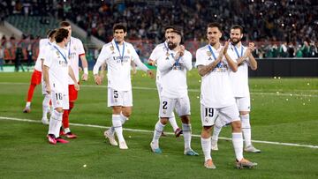 Los jugadores del Real Madrid celebran el Mundial de Clubes.