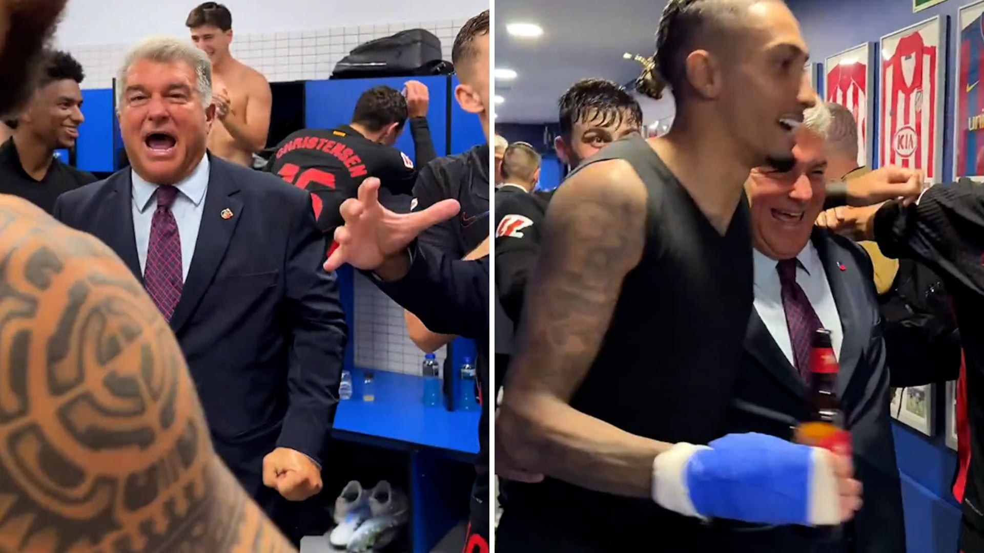 La imagen de Laporta desatado en el vestuario con los jugadores tras el ttulo