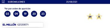 Euromillones: comprobar los resultados del sorteo de hoy, viernes 20 de agosto