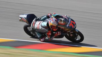 Petronas Sprinta Racing&#039;s Japanese rider Ayumu Sasaki steers his bike during the Moto GP free practice session for the Grand Prix of Germany on July 6, 2019 at the Sachsenring Circuit in Hohenstein-Ernstthal, eastern Germany. (Photo by Tobias SCHWARZ / AFP)