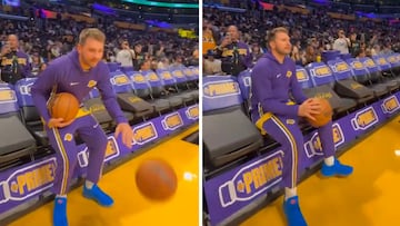 Luka Doncic stuns everyone with a crazy shot while sitting on the bench!