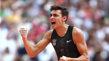 LONDON, ENGLAND - JULY 21: Armand Duplantis of Sweden reacts during the Men's Pole Vault event during Day One of the Muller Anniversary Games at London Stadium on July 21, 2018 in London, England. (Photo by Jordan Mansfield/Getty Images)
