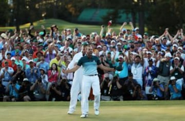 Sergio Garcia celebrates winning his first major.