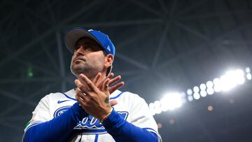 Mar 16, 2026; Miami, FL, United States; Italy manager Francisco Cervelli (29) looks on after losing against Venezuela during a semifinal game of the 2026 World Baseball Classic at loanDepot Park. Mandatory Credit: Sam Navarro-Imagn Images