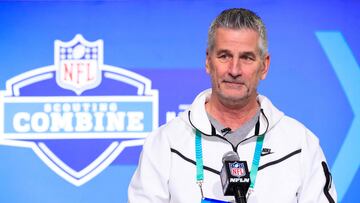 INDIANAPOLIS, INDIANA - MARCH 01: Head coach Frank Reich of the Carolina Panthers speaks to the media during the NFL Combine at Lucas Oil Stadium on March 01, 2023 in Indianapolis, Indiana.   Justin Casterline/Getty Images/AFP (Photo by Justin Casterline / GETTY IMAGES NORTH AMERICA / Getty Images via AFP)