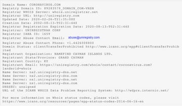La herramienta DomainTools muestra que el dominio coronavirus.com fue registrado en 2020