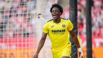 Etta Eyong, tras conseguir el gol ante el Girona.