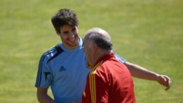 Javi Martínez saluda al seleccionador Vicente del Bosque.