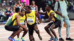 El equipo jamaicano tras la lesi&oacute;n de Bolt
 