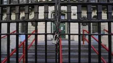 Locked gates at Public School 17 in New York.