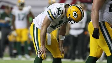 Jan 22, 2017; Atlanta, GA, USA; Green Bay Packers quarterback Aaron Rodgers (12) reacts during the fourth quarter against the Atlanta Falcons in the 2017 NFC Championship Game at the Georgia Dome. Mandatory Credit: Jason Getz-USA TODAY Sports