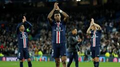 Soccer Football - Champions League - Group A - Real Madrid v Paris St Germain - Santiago Bernabeu, Madrid, Spain - November 26, 2019  Paris St Germain's Presnel Kimpembe applauds the fans after the match  REUTERS/Susana Vera