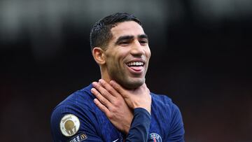 Soccer Football - Ligue 1 - Brest v Paris St Germain - Stade Francis-Le Ble, Brest, France - October 25, 2025 Paris St Germain's Achraf Hakimi celebrates scoring their second goal REUTERS/Stephane Mahe