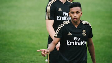 Rodrygo, en un entrenamiento con el Real Madrid.