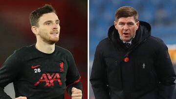 Robertson, lateral del Liverpool, y Gerrard, entrenador del Rangers.