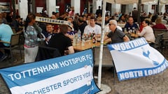 Spurs fans quaff a few pre-match beers on Madrid's Plaza Mayor