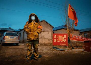 Un guardia de seguridad, en la ciudad fronteriza china de Suifenhe.