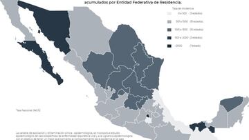 Mapa, muertes y casos de coronavirus en México por estados hoy 10 de diciembre