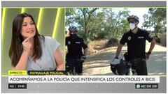 Dos polic&iacute;as en MTB explican c&oacute;mo funciona el sistema de multas para bicis que vayan a m&aacute;s de 20km/h en Boadilla del Monte (Madrid).