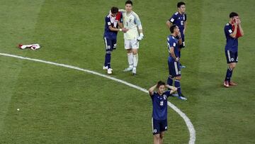 La selecci&oacute;n de f&uacute;tbol de Jap&oacute;n, tras quedar eliminada del Mundial por B&eacute;lgica.