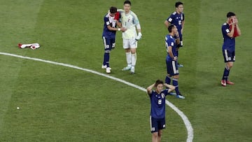 La selecci&oacute;n de f&uacute;tbol de Jap&oacute;n, tras quedar eliminada del Mundial por B&eacute;lgica.