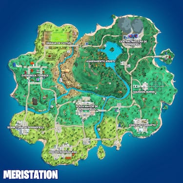 Así es el nuevo mapa de Springfield en Fortnite: la nueva temporada de ‘Los Simpson’ añade muchas ubicaciones de la serie