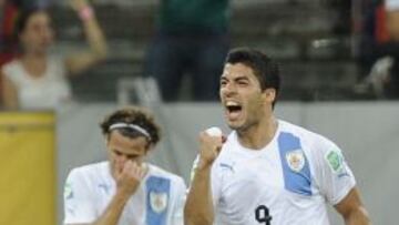 Luis Suárez celebra su gol a España en la Copa de las Confederaciones.