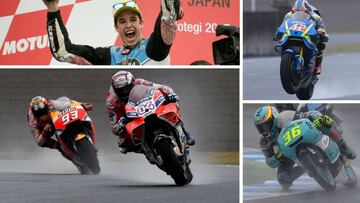 Marc M&aacute;rquez, Dovizioso, &Aacute;lex M&aacute;rquez, &Aacute;lex Rins y Joan Mir en Motegi.