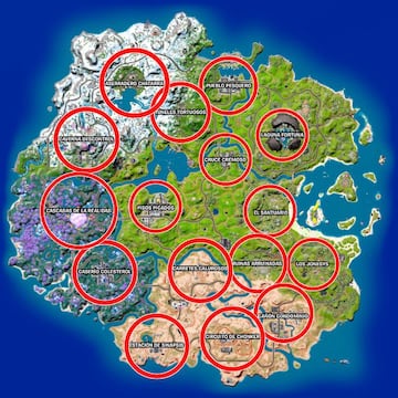 Todas las ubicaciones con nombre del mapa de Fortnite Temporada 3