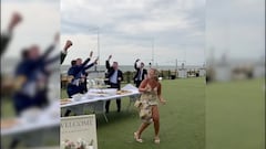 This moment went viral as guests at a wedding accidentally pull off an impressive soccer “play” while trying to catch food in their mouths and it’s captured on camera.