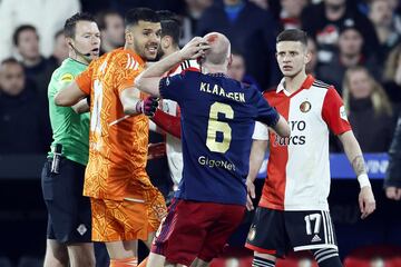 Davy Klaassen of Ajax reacts after being hit by an object during the Semifinal of the KNVB Cup match between Feyenoord and Ajax.