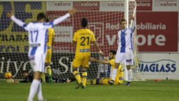 Guillermo celebra uno de sus goles al Alcorcón durante el derbi del pasado sábado en Butarque