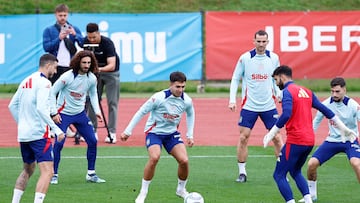 Los internacionales españoles, durante el último entrenamiento en Las Rozas previo al España-Serbia.