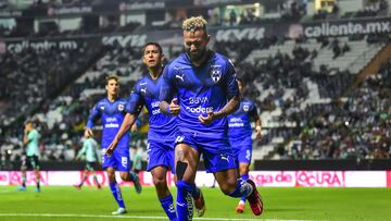 Duvan Vergara celebra su gol 1-1 de Monterrey durante el partido Leon vs Monterrey, Correspondiente a la Jornada 09 del Torneo Clausura 2023 de la Liga BBVA MX, en el Estadio Nou Camp - Leon- el 27 de Febrero de 2023.