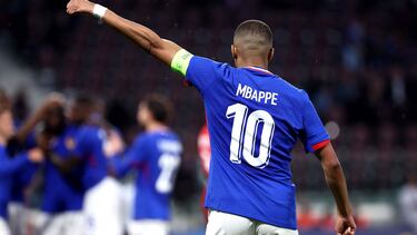 France's forward #10 Kylian Mbappe gestures during the International friendly football match between France and Luxembourg at Saint-Symphorien Stadium in Longeville-les-Metz, eastern France, on June 5, 2024. (Photo by FRANCK FIFE / AFP)