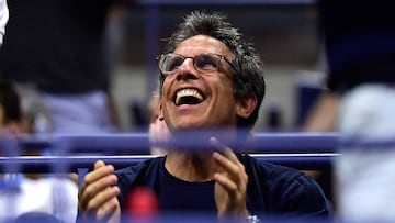 El actor Ben Stiller animando a Rafa Nadal desde su palco durante su partido ante Dominic Thiem en el US Open 2018