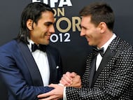 Falcao y Messi en la gala del Balón de Oro 2012